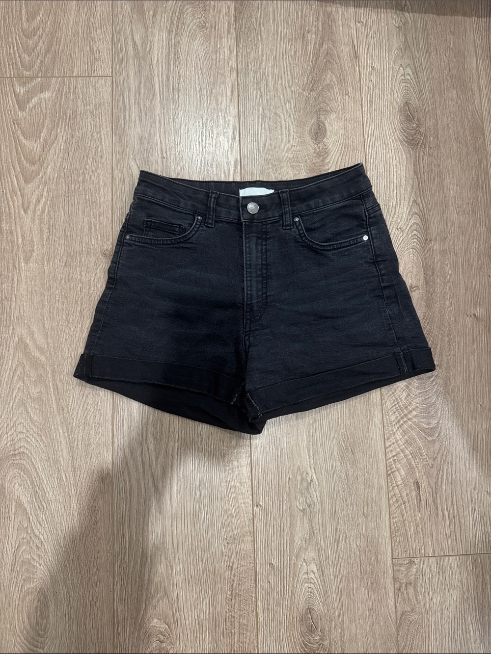 H&M Black High-Rise Rolled Hem Denim Shorts